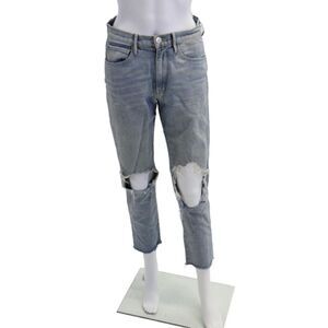 3x1 NYC Womens Cotton Light Wash Zippered Distressed Denim Jeans Blue Size 27